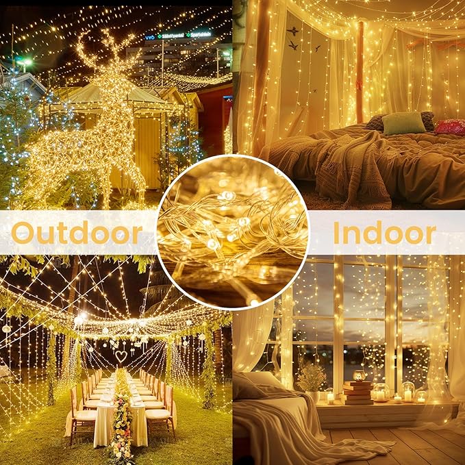 2 Pack Christmas String Lights Battery Operated with Timer, 66FT 200 LED Waterproof Twinkle Lights, 8 Modes Fairy Light for Indoor and Outdoor Bedroom Garland Tree Christmas Decorations (Warm White)