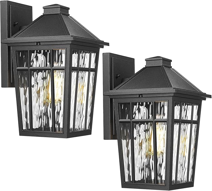 Darkaway 2pcs Outdoor Wall Lights for House, 14inch Large Exterior Lighting Fixtures Wall Mount Porch Lights Waterproof Outdoor Sconce Lights with Water Ripple Glass for Patio Hallway Garage