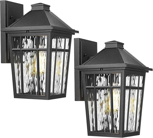 Darkaway 2pcs Outdoor Wall Lights for House, 14inch Large Exterior Lighting Fixtures Wall Mount Porch Lights Waterproof Outdoor Sconce Lights with Water Ripple Glass for Patio Hallway Garage