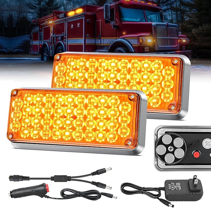 Nilight 2PCS 42LED Amber Wireless Magnetic Strobe Lights Portable Warning Hazard Light Surface Mount Waterproof 5 Patterns for 12V 24V Cars Trucks Van Off Road Vehicles ATV