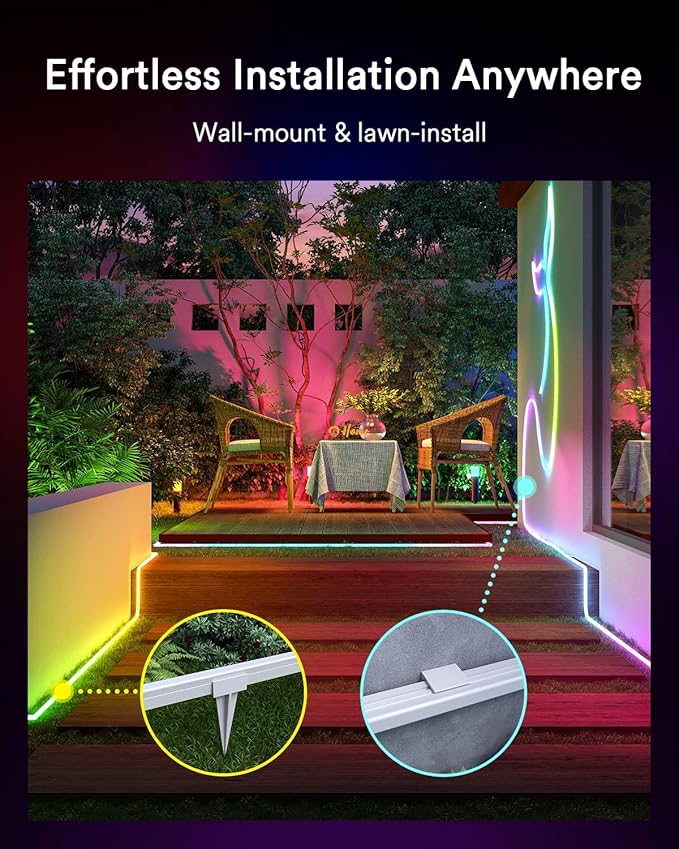 Lumary Smart Outdoor Rope Lights Waterproof, RGBAICW Flexible Color Changing Silicone Rope Light for Halloween, Music Sync, DIY Scene Mode, RGB&Warm White&Cool White for Alexa/Google Assistant, 32.8Ft