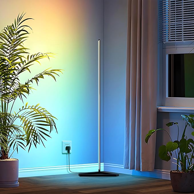 RGB LED Corner Floor Lamp, with App & Remote Control, 16 Million Colors /68+ Scenes/Dimmable/Music Sync/Timer/Modern Farmhouse Decor Led Lights for Bedroom, Gaming Room, Living Room Decor