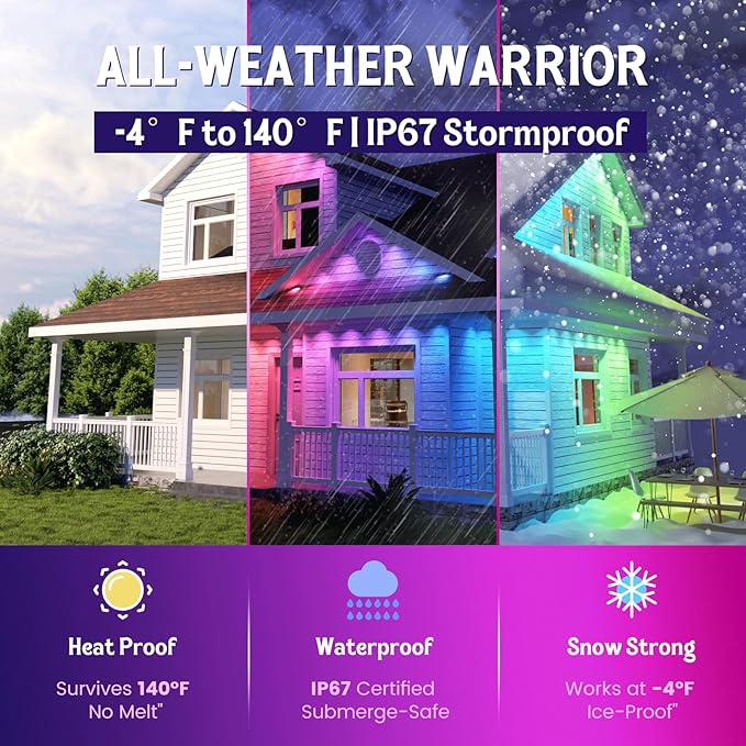 ISOPHO Permanent Outdoor Lights, RGB Smart String Lights with 75 Scene Modes, 150ft Eaves LED Light, Waterproof IP67, Great for All Holidays, Parties, Halloween, Christmas, App and Remote Control