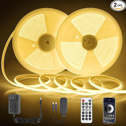 Aclorol 24V COB LED Strip Light 3000K Dimmable Outdoor LED Strip Lights Waterproof 65.6FT with Self Adhesive Even Light for Living Room Kitchen Closet Shelf Home & Outdoor Lighting (2 Rolls of 32.8FT)