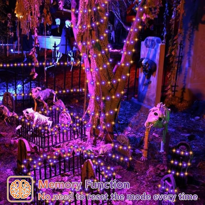 QITONG 4 Pack Orange and Purple Solar Fairy Lights, Each 33ft 100 LED Halloween Lights Outdoor Waterproof, 8 Modes Copper Wire Solar String Lights
