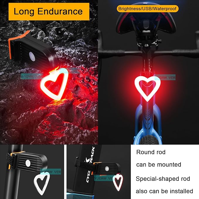 Rechargeable Bike Tail Light LED Bicycle Rear Light Cycling Night Essential Bright Seat Back Safety Lamp 5 Modes Warning Waterproof Flash MTB Light for Men Women Kids