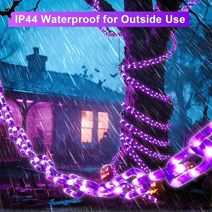 YOUNGAR Halloween Chain String Lights,13.7ft 175LED Battery/USB Operated Plastic Chain Light,Timer Memory with 8 Modes for Haunted House Indoor or Porch, Window, Party Outdoor Decorations (Purple)