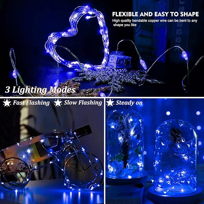 AIKEI 24 Pack LED Fairy Lights Battery Operated, String Lights Waterproof 7 Feet 20 Led Firefly Starry Lights for Wedding Party Bedroom Garden Christmas Decoration Blue