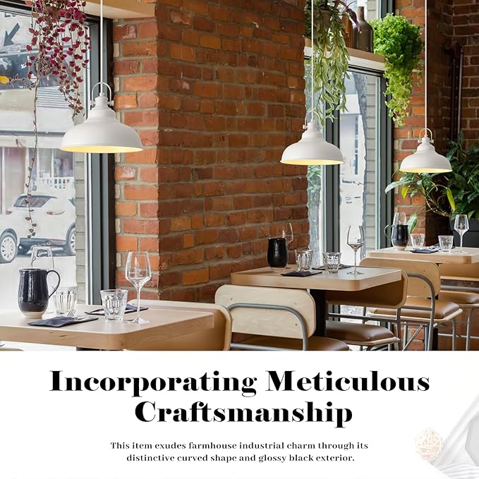 White Pendant Lights, 11.4 Inch White Dome Pendant Lights, Metal Pendant Light Fixture, Industrial Farmhouse Pendant Light 1 Pack, Island Pendant Lights for Kitchen, Dining Room, Bedroom