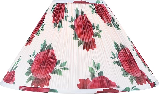 Aspen Creative 33176 Hardback Empire Spider Lamp Shade, Mushroom Pleated in White with Red Floral Print Designed Fabric, 6" Top x 19" Bottom x 12" Slant Height