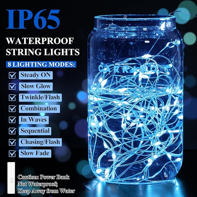 Lakumu LED String Lights Battery Operated, Mini Rechargeable Fairy Lights, Twinkle Lights with Timer for Bedroom, Christmas Decorations, Wedding, Xmas Tree, Centerpiece Table Decor (5M/16FT Blue)