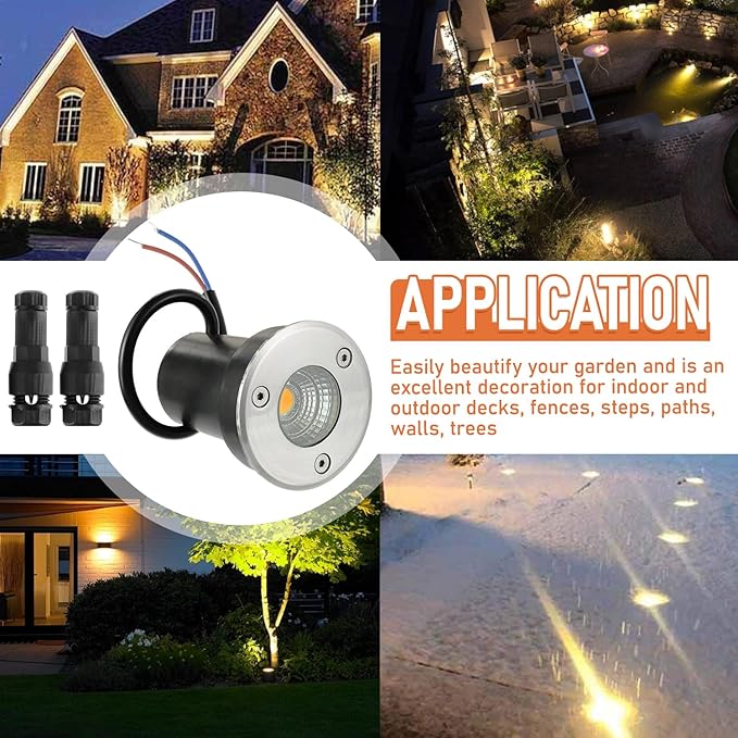8 Pack Low Voltage Landscape Lights Well Lights 12-24V IP67 Waterproof In Ground Light and Outdoor Landscape Lighting for Garden Yard Driveway Deck Step Up Light with Connectors(Warm White)