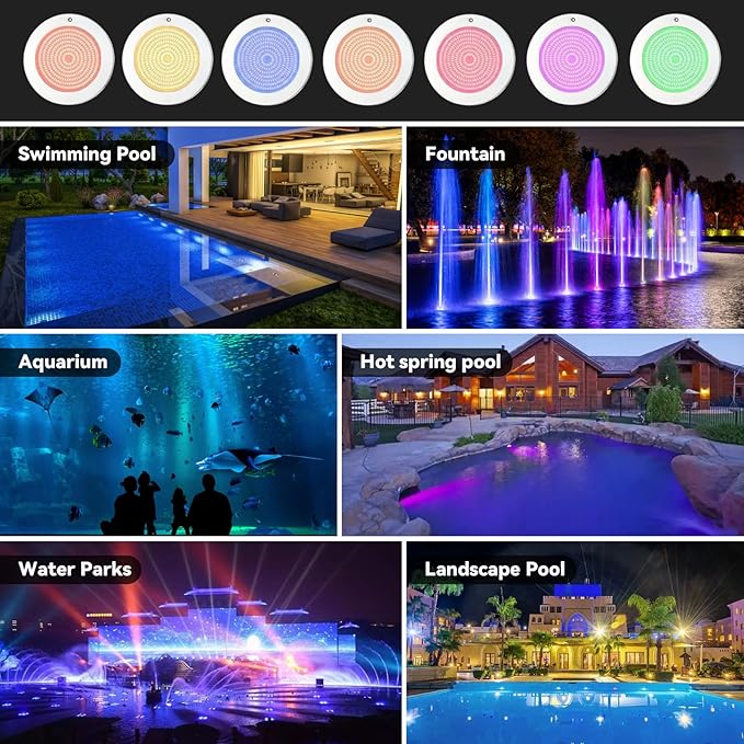 54W LED Pool Light for Inground Pools, 10 Inch, 100FT Cord, 12V, Waterproof 2-in-1 Controller & Transformer, 316 Stainless Steel, Remote & Manual Control, Suitable for Most 10 Inch Wet Niches