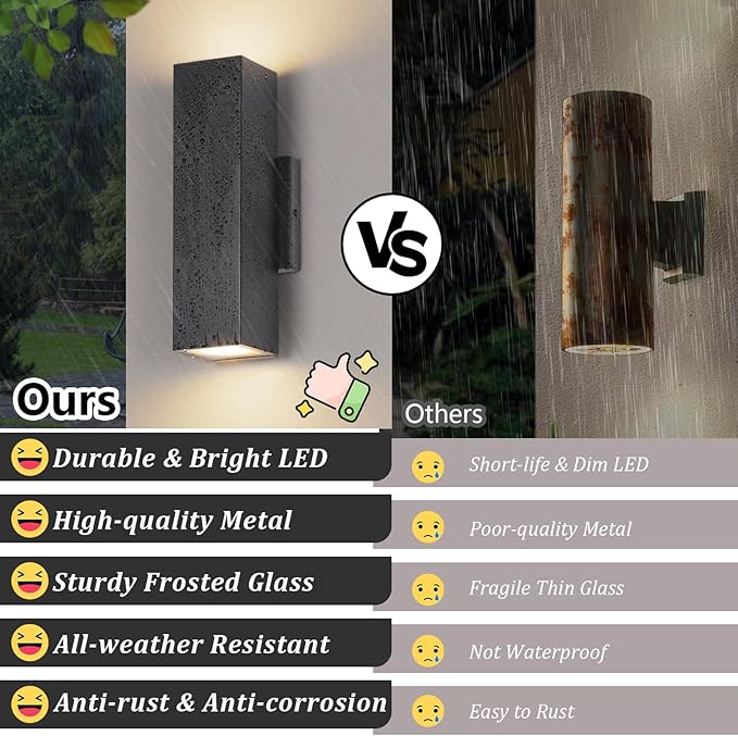 BesLowe 2-Pack Outdoor Wall Lights, LED Up and Down Lights Outdoor, Modern Wall Sconces Porch Light, Black Exterior Lighting Fixtures Wall Mount, Outside Lights for House Front Door Garage, 3000K