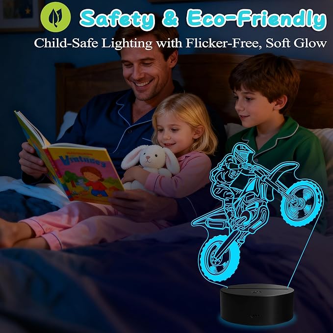 Dirt Bike Night Light, Dirt Bike Gifts, 3D Illusion Lamp with Remote Control, 16 RGB Colors, 4 Flashing Modes, Timer, Dimmable, Kids Room Decoration for Holiday Birthday Christmas