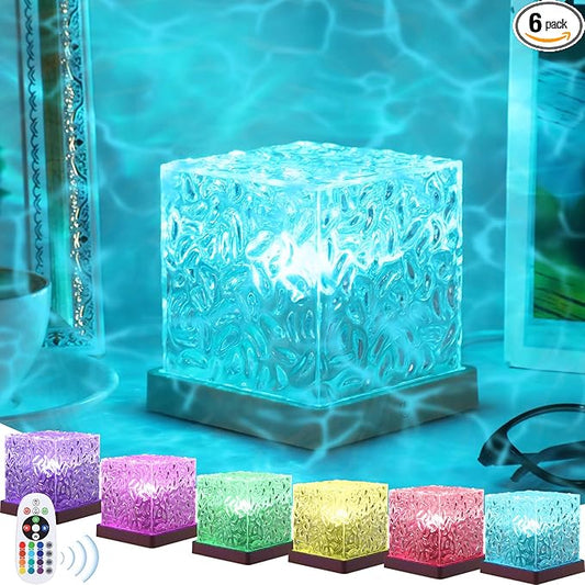 6 Pcs Ocean Wave Projector Lights 16 Colors Northern Lights Cube Aurora Glow Sunset Lumen Lamp with Remote Control Gradual Rotating Flame Ripple Lamp for Bedroom Decor Birthday Party Supplies