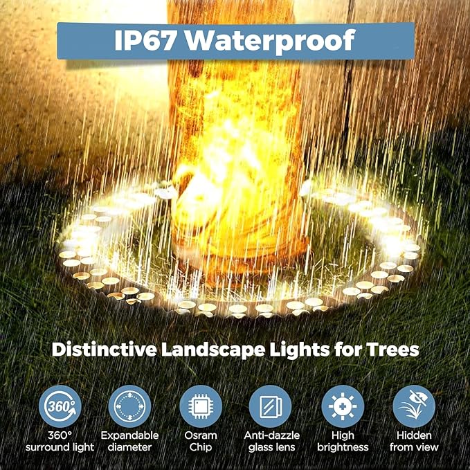 Gardencoin Outdoor Landscape Lights for Trees, Round Tree Lighting,12W 1680 lumens, DC 24V Low Voltage Landscape Lights (1 Piece for Expanding)