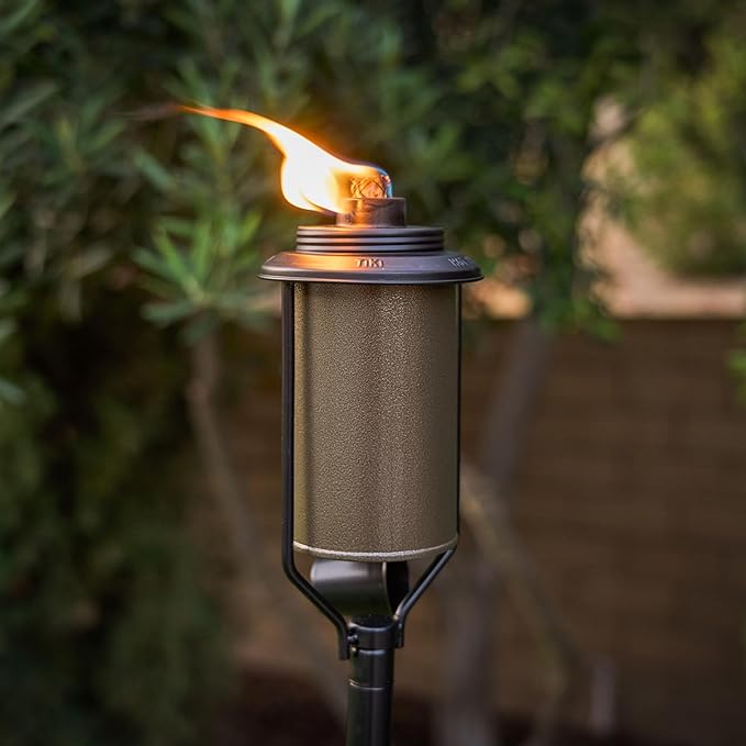 TIKI Easy Install 4-Pack Simply Metal Torches – Bronze Decorative Outdoor Lighting for Patio, Lawn, Backyard & Garden | 65" | Weather-Resistant | Includes Long-Lasting Wick & Snuffer