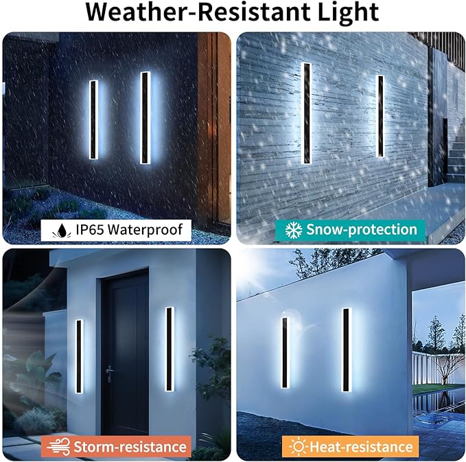 Mikeru 2Pack 23.6inch Long Led Wall Light, 6000k Cool White Modern Outdoor Wall Light Ip65 Waterproof Black Acrylic Porch Exterior Lighting Fixtures, Exterior Wall Mount Lights