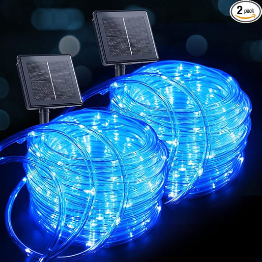Brightown Solar Christmas Lights Outdoor Waterproof, 2 Pack Total 78FT 200 LED Solar Rope Lights with 8 Modes, Christmas Outdoor Decoration, Solar String Lights for Outside House Tree Halloween, Blue