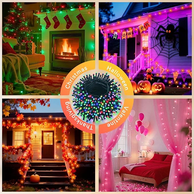 LitHome 33Ft 100 LED Color Changing Christmas String Lights, 35 Colors 9 Modes RGB Easter Lights Outdoor with Remote, Colorful Pastel String Light Plug in Green Wire for Tree Spring Easter Decoration