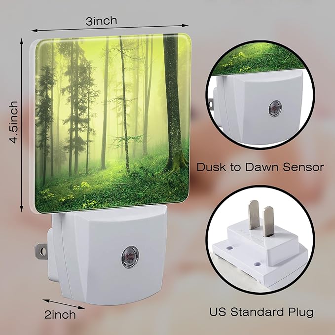 Misty Forest Night Light Plug into Wall, Magical Foggy Fairy Tale Forest Dusk to Dawn Night Light,0.5w Energy Saving Sleep Friendly Nightlights for Kids Boys Girls Home