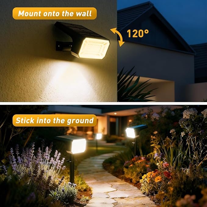 Solar Spot Lights Outdoor Waterproof IP65, [4 Pack/100 LED/4 Modes] Solar Landscape Spotlights, Auto On/Off Solar Powered Flood Lights for Outside Yard Garden Pathway(Warm White)