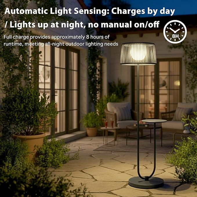 EcoGreen U-Shaped Solar Outdoor tanding Lamp with Table – 21×14×55 Inch Modern Outdoor Light, Solar Powered, 8H Warm Glow, Waterproof for Porch, Garden, Balcony(Gray, Single Pack)