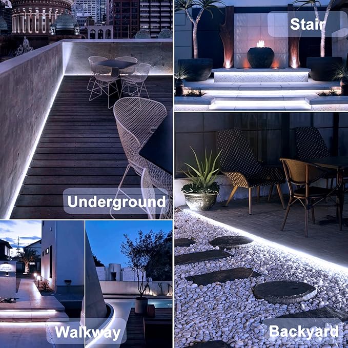 echosari Solar Powered Strip Lights Outdoor Waterproof, 16.4Ft 320 LED Strip Lights with Remote Timer 8 Modes Full Covered Strip Rope Lights for Stair Patio Walkway Decor (Cool White)