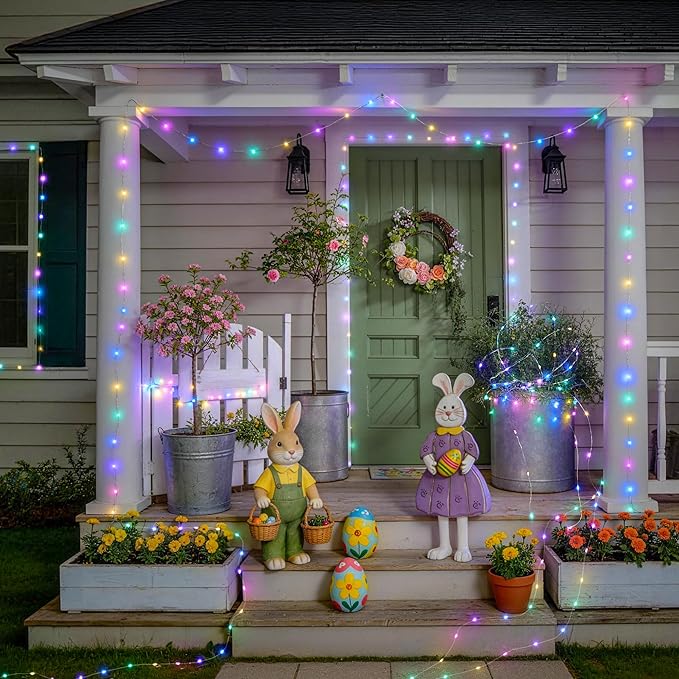 JMEXSUSS 2 Pack Solar String Lights Outdoor Waterproof, Each 100 LED 33FT Solar Fairy Lights Outdoor, 8 Modes Pastel Light for Outside Tree Patio Yard Party Easter Day Decorations
