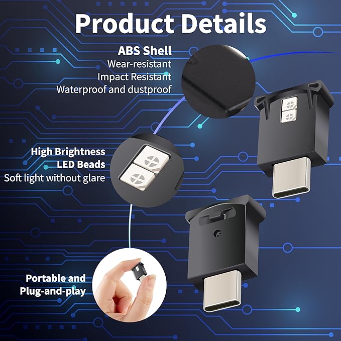 Mini USB LED Car Light, DC 5V Intelligent Interior Car Lights, Atmosphere Lamp for Car, Plug-in Interface, Suitable for Car, Laptop Keyboard, Home Office, Adjustable Brightness (TYPE-C-2)