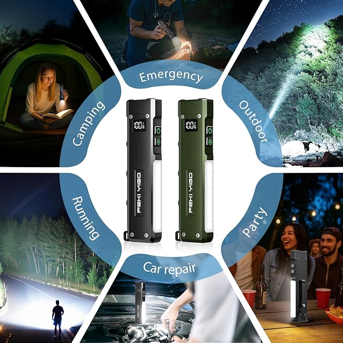 Feki Yigo Flat EDC Flashlight Rechargeable - 1800 Lumens LED Pocket Flashlight with 365nm UV Light, RGB Modes, Magnetic Base, Digital Display,IPX4 Waterproof for Camping, Emergency, Mechanics (Grey)