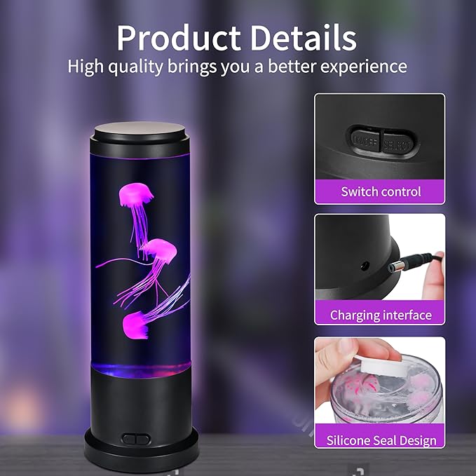 EDIER Jellyfish Lamp, 11 Inch Jellyfish Aquarium with Color Changing Light, Noiseless Pump, USB/Battery Powered Mood Light for Home Decor Kids Men Women