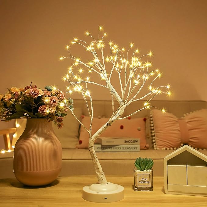 108 LED Birch Tree Lights 20 Inches Artificial Tabletop Fairy Tree Lamp Eight Lighting Modes USB or Battery Operated with Timer Decor for Bedroom Living Room Wedding Christmas Easter (Warm White)