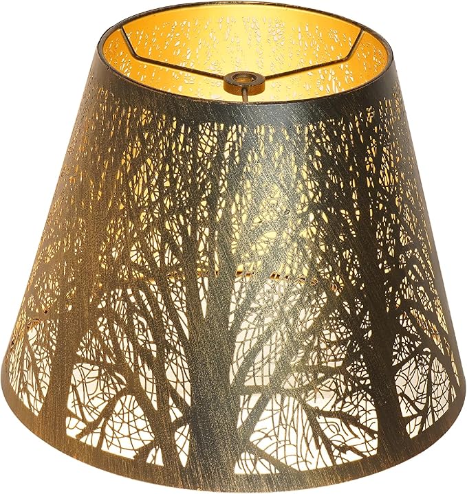 Small Metal Lampshade Forest Etching Forest Lamp Shade Pattern 6'' Top 10'' Bottom Height 7.5'' Fits For Table Lamps And Floor Lamps Spider Fitter Out Black in Gold ALUCSET lampshade