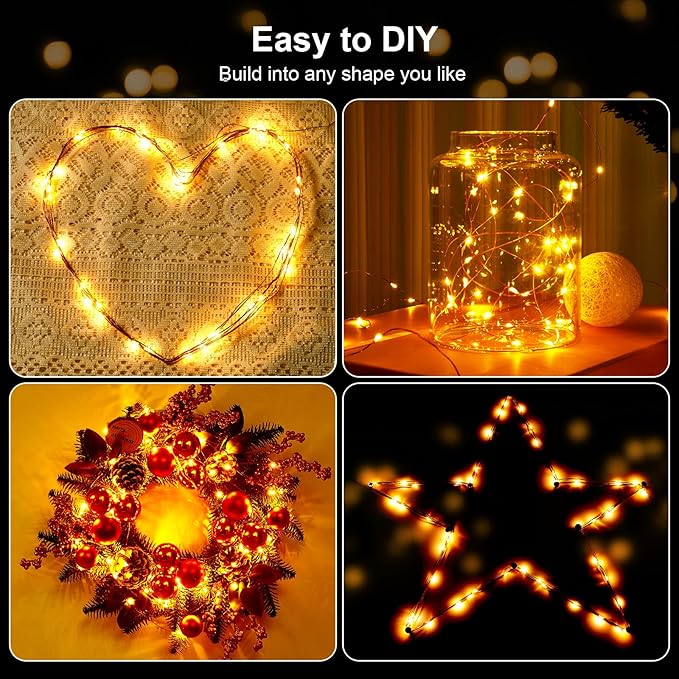 1 Pack 16.4ft Battery Operated String Lights with Timer, Warm White with Synchronized Twinkle Mode, Fairy Lights Battery Powered, 50 LEDs, Idea for Christmas Bedroom Party Wedding