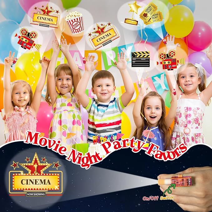 36Pcs Movie Night LED Finger Lights Movie Theme LED Finger Lights Glow in the Dark Light Up Toys Back to School Supplies for Kids Birthday Party Goodie Bag Stuffer Birthday Gifts Classroom Prize