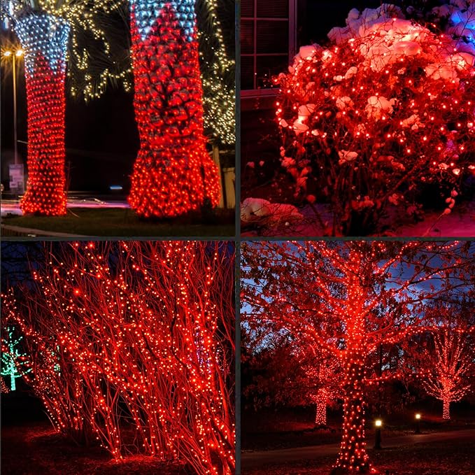 LAMPHOME 600LED (12pk of 50L) String Lights,LED Christmas Lights, 6" SPACING,Green Wire,RED