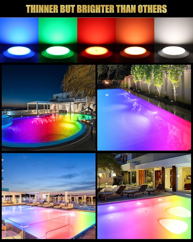 Goldlife P9-2 6Inch RGB Pool Light for Inground Pools 12V 60W 6000LM, 50ft Cord LED Underwater Pool Lights, IP68 Waterproof Swimming Pools Light, PC Pool Light Fixture (NOT Included Controllers)