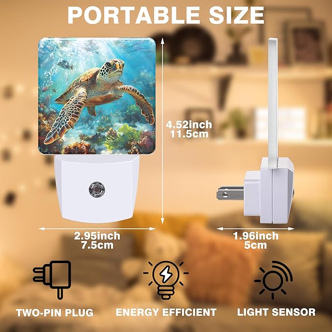 Sea Turtle Night Light, Ocean Themed Plug-in Nightlight with Dusk to Dawn Auto Sensor for Home Bedroom Hallway Kitchen 0.5W Sleep Friendly Led Lamp for Women Men