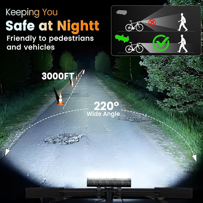 2025 New 4800 Lumens Super Bright Bike Light Taillight for Night Riding,6 LED 8000 mAh Rechargeable Bicycle Headlight Runtime 72+hr,10 Mode,2 Set Aluminum Bracket,Waterproof Bike Headlight for Cycling