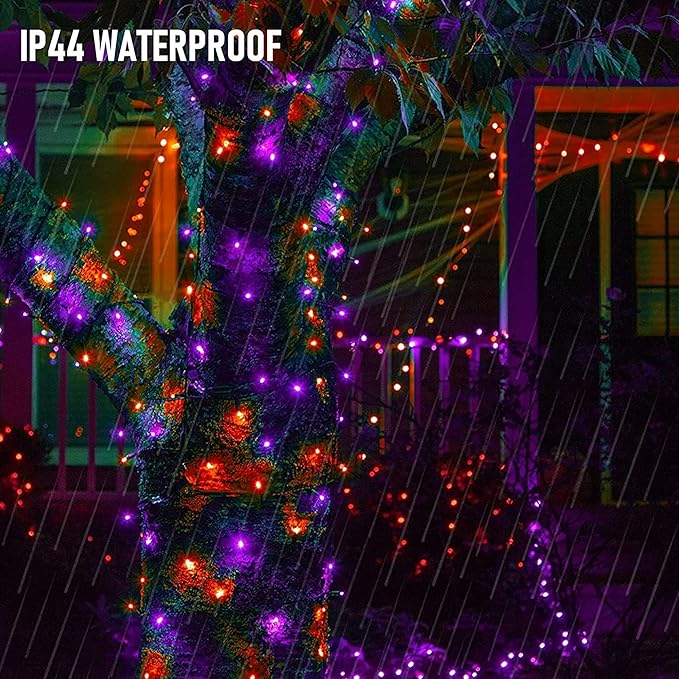 Dazzle Bright Purple and Orange Halloween Lights Battery Operated, 50 LED 16FT Waterproof Mini String Lights with 8 Modes, Halloween Decorations for Outdoor Indoor Garden Yard Party Decor