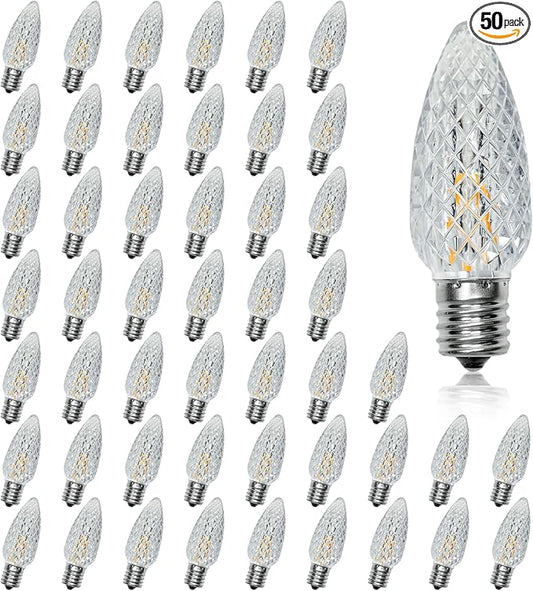 50pack C9 Christmas LED Light Bulbs, Strawberry Replacement Bulb 2200K Warm White Shatterproof & Waterproof Outdoor String Light Bulbs, E17 Candelabra Base Edison LED Bulbs for Decoration