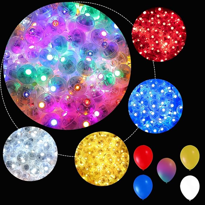 ZGWJ 200PCs Mix-Color Balloon Lights Mini, Battery Powered, Long Standby Time Waterproof Tiny Led Round Light for Paper Lantern Balloon Party Easter Eggs Wedding Christmas Halloween Decorations