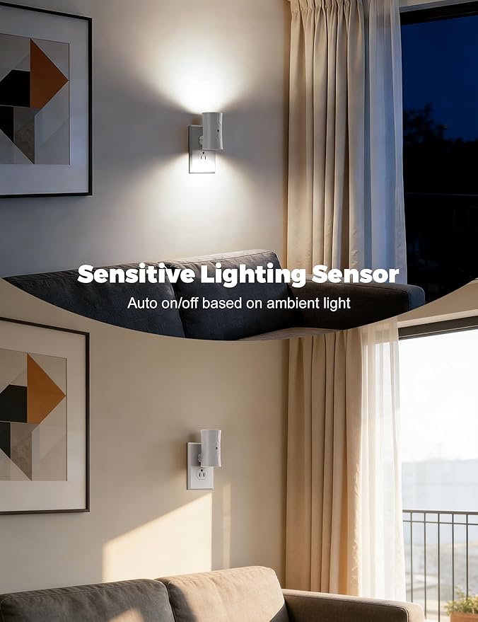 Night Light, LED Night Lights Plug into Wall, [2 Pack] White 0-100LM Adjustable Brightness Light Sensor Plug in Night Light for Hallway, Bathroom,Adult
