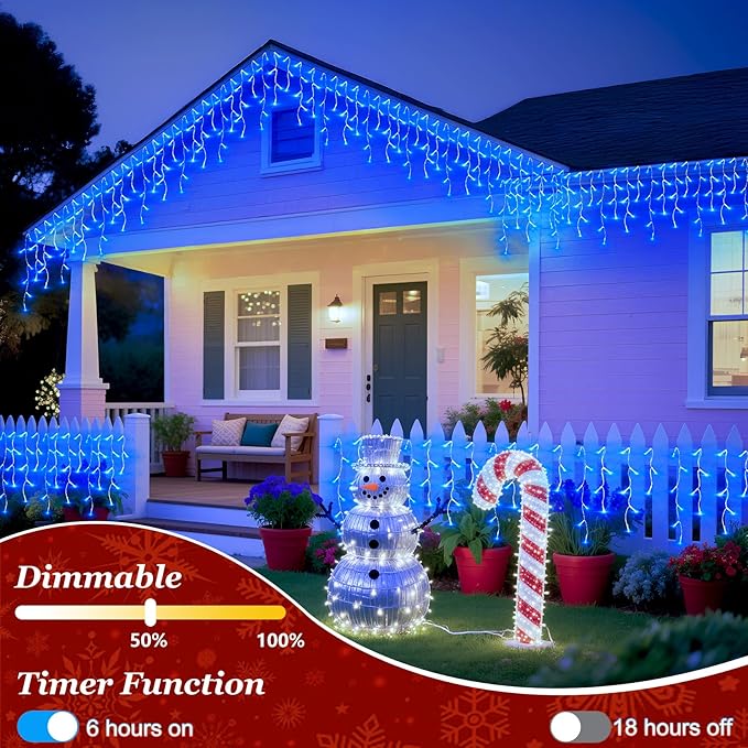 810 LED Christmas Lights Outdoor Indoor, 82ft Blue String Lights with 180 Drops, 12 Modes Dimmable Curtain Lights with Timer, Waterproof Twinkle Fairy Lights for Bedroom Window Eaves Xmas Decor