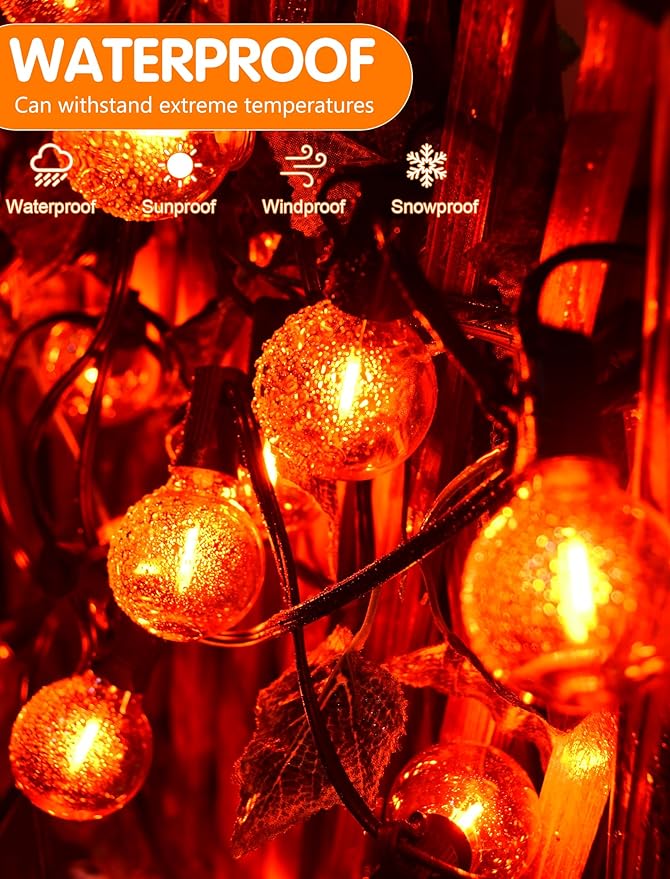 SUNSGNE G40 LED Halloween Globe Orange Light Bulbs, Round Orange Replacement Light Bulbs for Halloween Christmas String Lights, 25 Pack - 0.6 Watt, E12 Candelabra Base