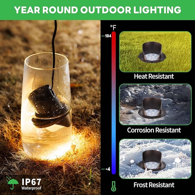 Low Voltage Landscape Well Lights Outdoor, LED In-Ground Lights Warm White 3000K, 12V IP67 Waterproof Hood Top Aluminum ORB Uplighting for Trees, 420LM, 12 Pack