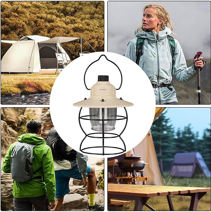 Vintage Lantern - 9 Inch Rechargeable LED | Retro Camping Light | Outdoor Lamp for Garden Patio Porch and Hiking Fishing Ambiance Use