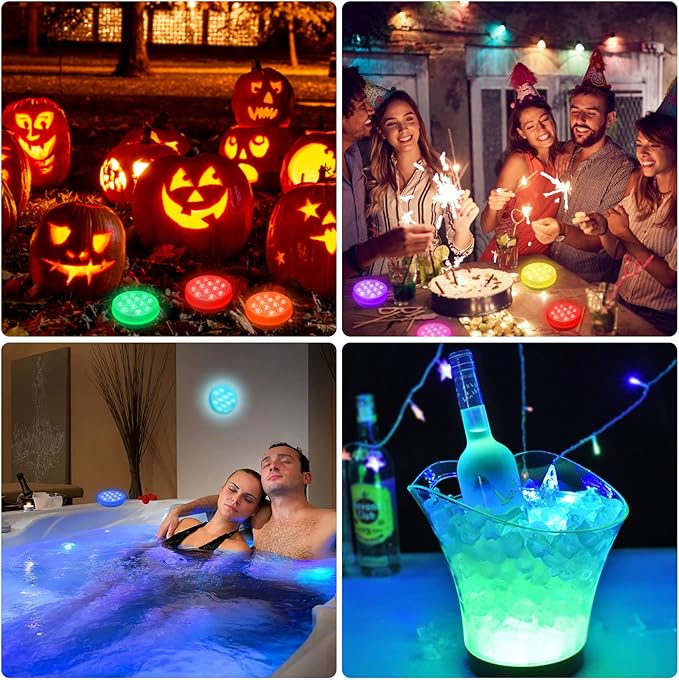 Rechargeable Submersible Led Lights: Pool Lights with Remote IP68 Waterproof 16 Color Changing Floating Bathtub Light with Magnet for Pond Hot Tub Christmas Decoration 1Pack